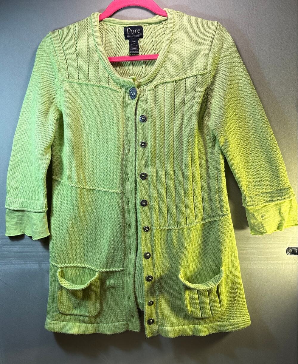 Pure Handknit Brand 100% Cotton Whimsical Sweater Size Small